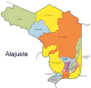Mapa cantones de Alajuela